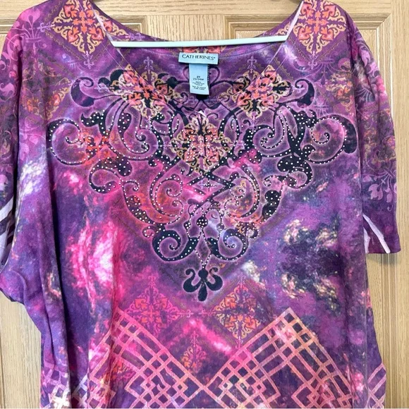 Catherines T-Shirt Women's Size 2XL Pink, Purple, & Orange Short Sleeve - Picture 3 of 9